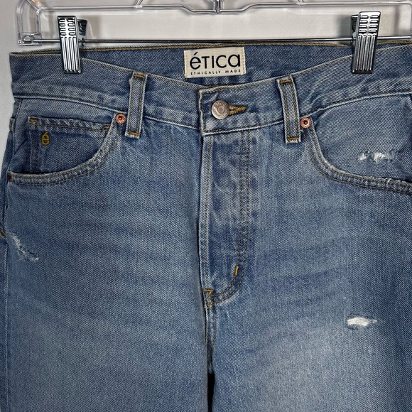 Etica Altin Loose Cropped High Rise Distressed Button Fly Jeans Size 25 NWT - Picture 3 of 6